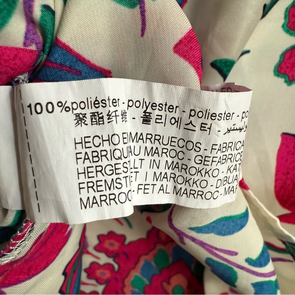 Zara Floral Print Button Down Blouse White Hot Pink Blue Retro Size Small - Picture 6 of 9